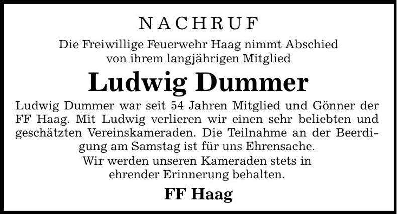 Traueranzeige Ludwig Dummer