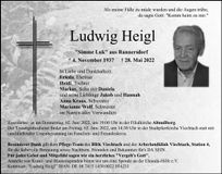 Traueranzeige Ludwig Heigl