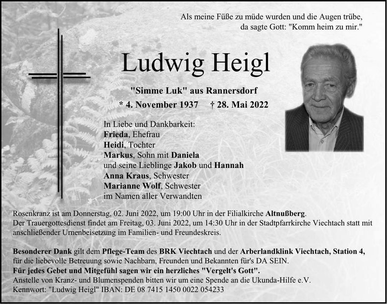 Traueranzeige Ludwig Heigl
