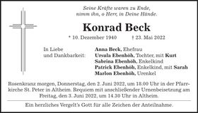 Traueranzeige Konrad Beck