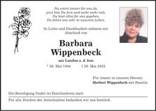 Traueranzeige Barbara Wippenbeck
