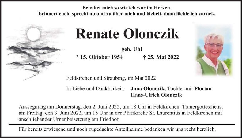 Traueranzeige Renate Olonczik