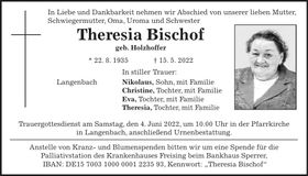 Traueranzeige Theresia Bischof