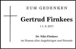 Traueranzeige Gertrud Firnkees