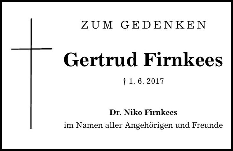 Traueranzeige Gertrud Firnkees