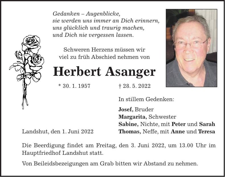 Traueranzeige Herbert Asanger