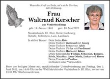 Traueranzeige Waltraud Kerscher