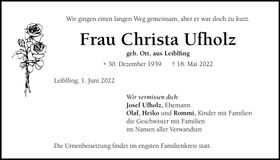 Traueranzeige Christa Ufholz
