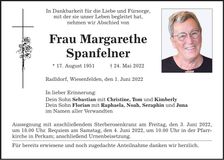 Traueranzeige Margarethe Spanfelner