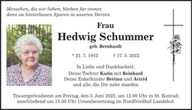 Traueranzeige Hedwig Schummer