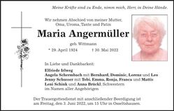 Traueranzeige Maria Angermüller