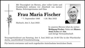 Traueranzeige Maria Fischer