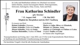 Traueranzeige Katharina Schindler