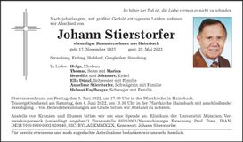 Traueranzeige Johann Stierstorfer