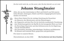 Traueranzeige Johann Stanglmaier