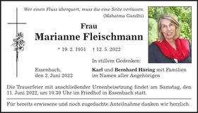 Traueranzeige Marianne Fleischmann