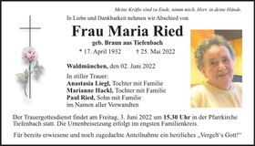 Traueranzeige Maria Ried