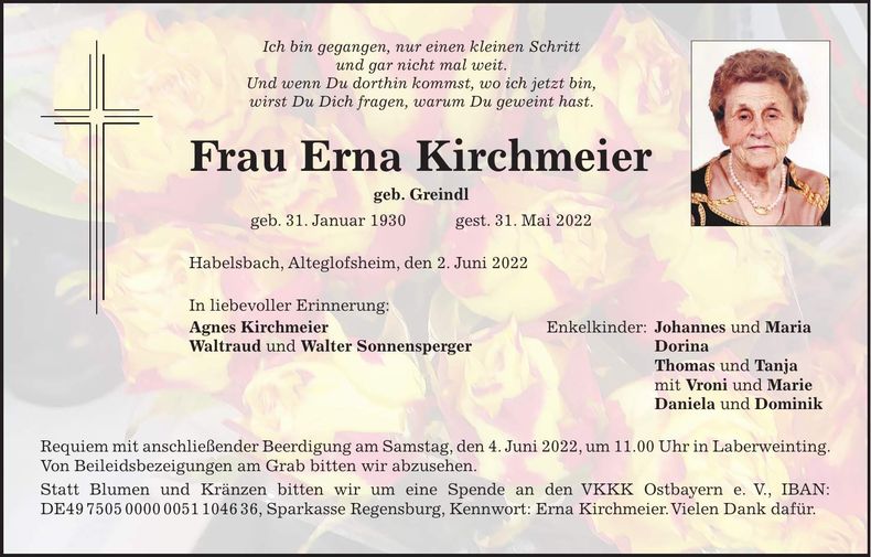 Traueranzeige Erna Kirchmeier