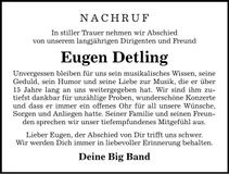 Traueranzeige Eugen Detling