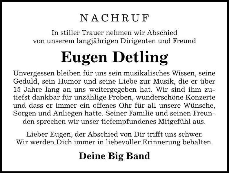Traueranzeige Eugen Detling