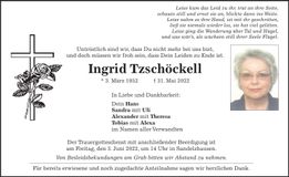 Traueranzeige Ingrid Tzschöckell