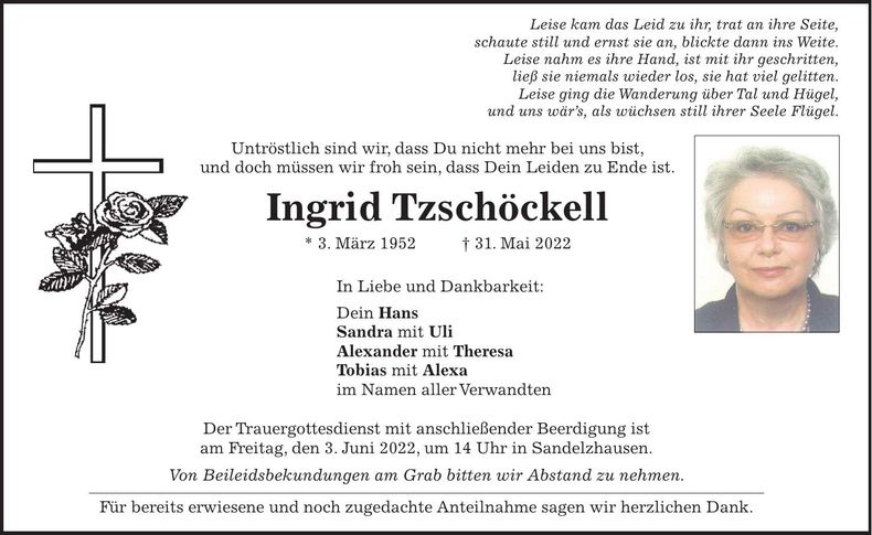 Traueranzeige Ingrid Tzschöckell