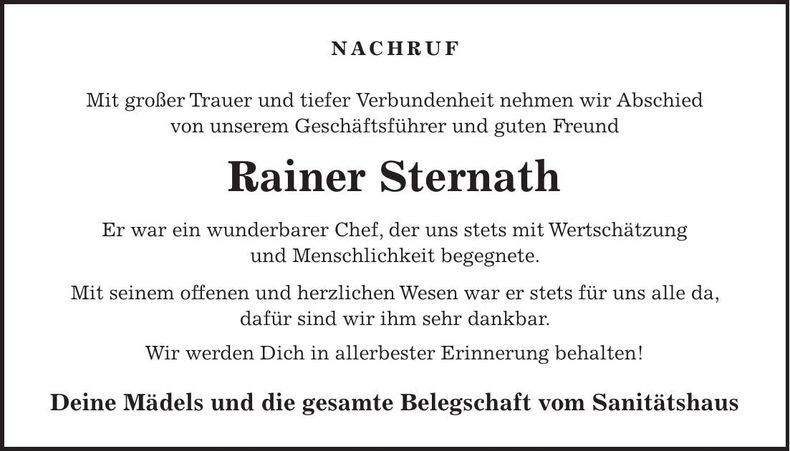 Traueranzeige Rainer Sternath