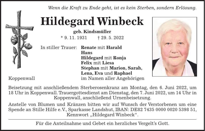 Traueranzeige Hildegard Winbeck