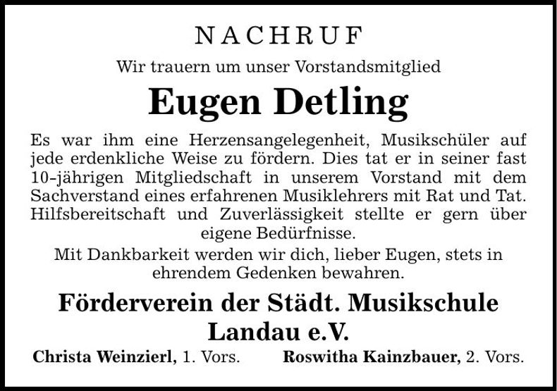 Traueranzeige Eugen Detling