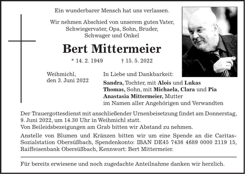 Traueranzeige Bert Mittermeier