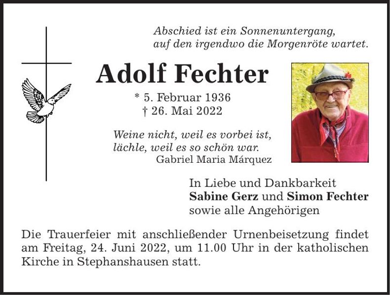 Traueranzeige Adolf Fechter
