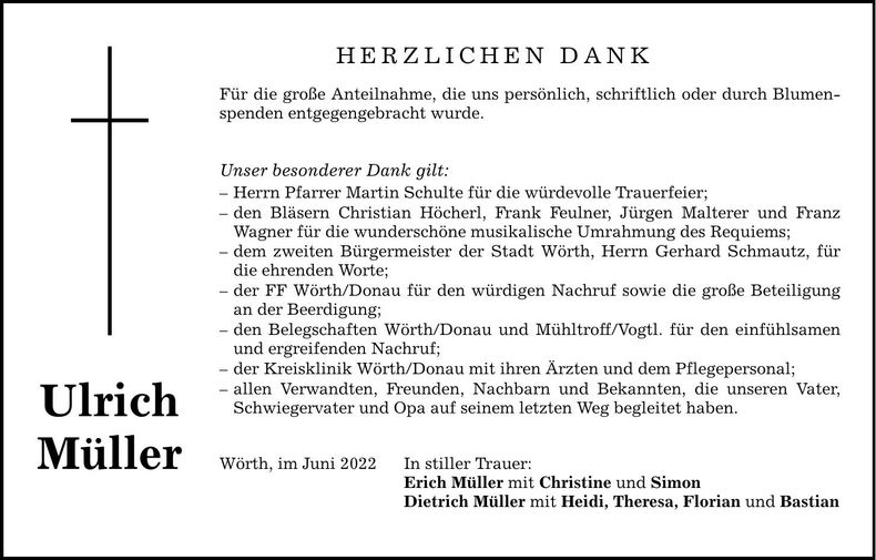 Traueranzeige Ulrich Müller