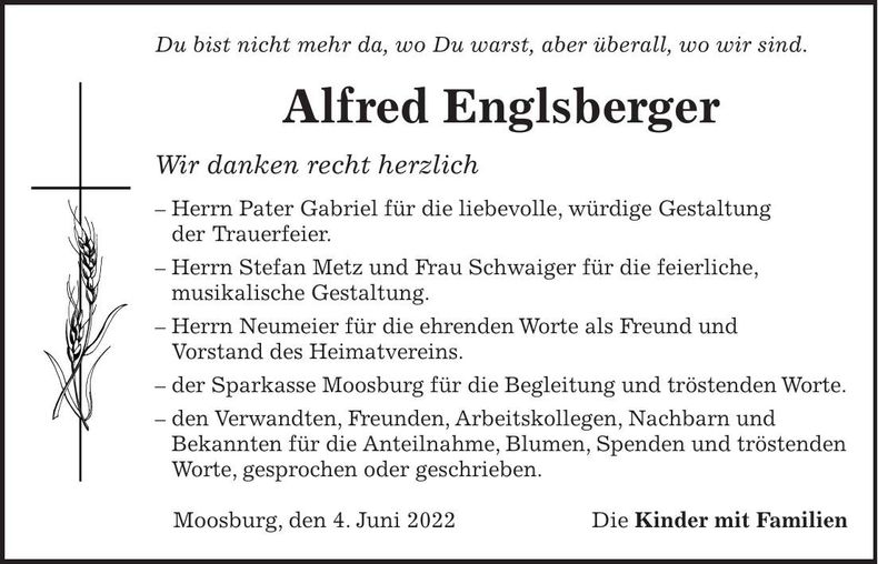 Traueranzeige Alfred Englsberger
