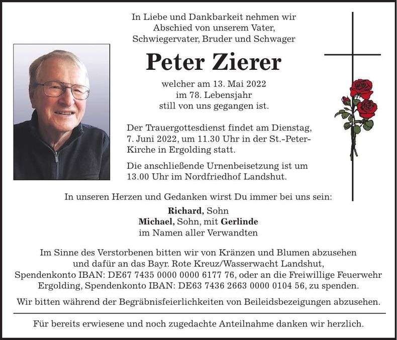 Traueranzeige Peter Zierer