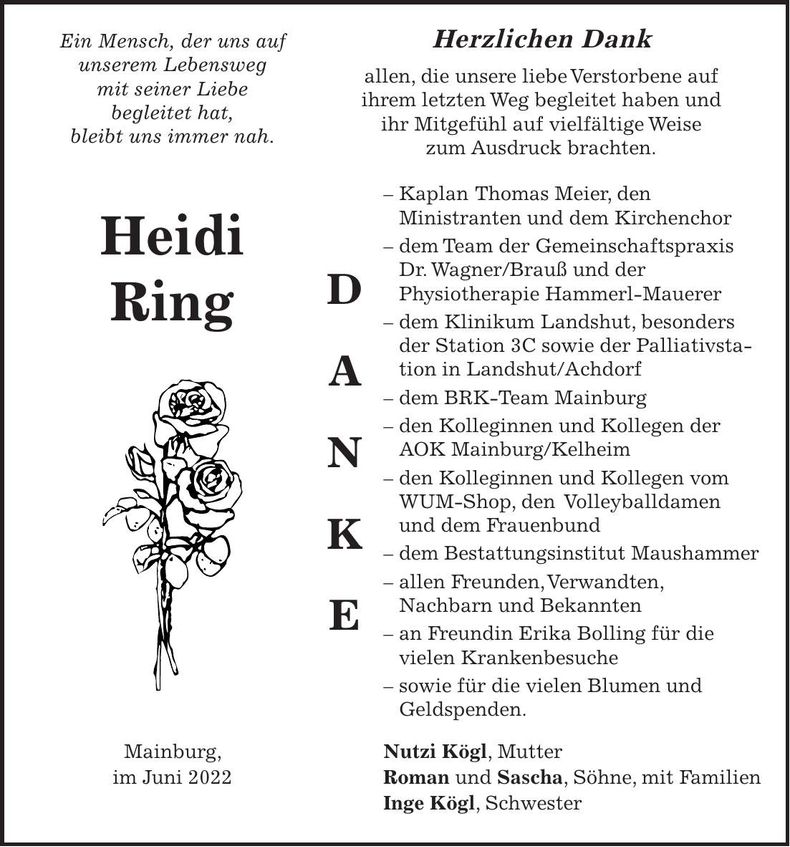 Traueranzeige Heidi Ring
