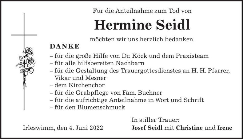 Traueranzeige Hermine Seidl