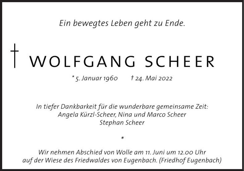 Traueranzeige Wolfgang Scheer