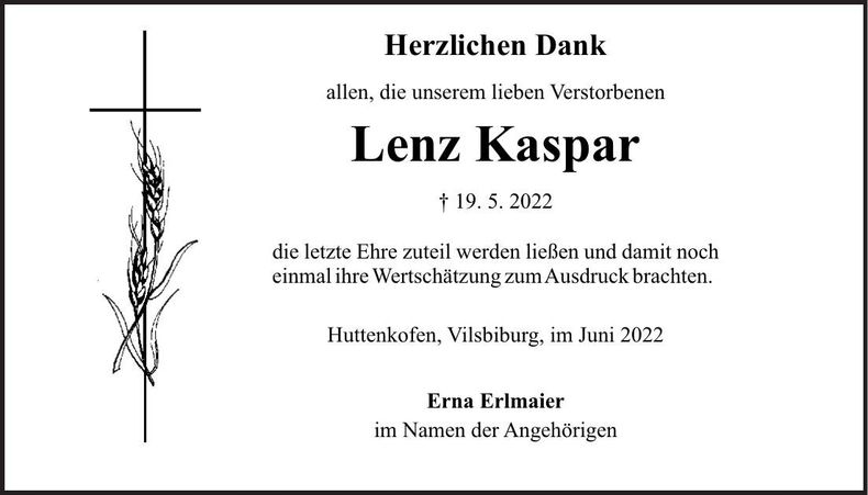 Traueranzeige Kaspar Lenz
