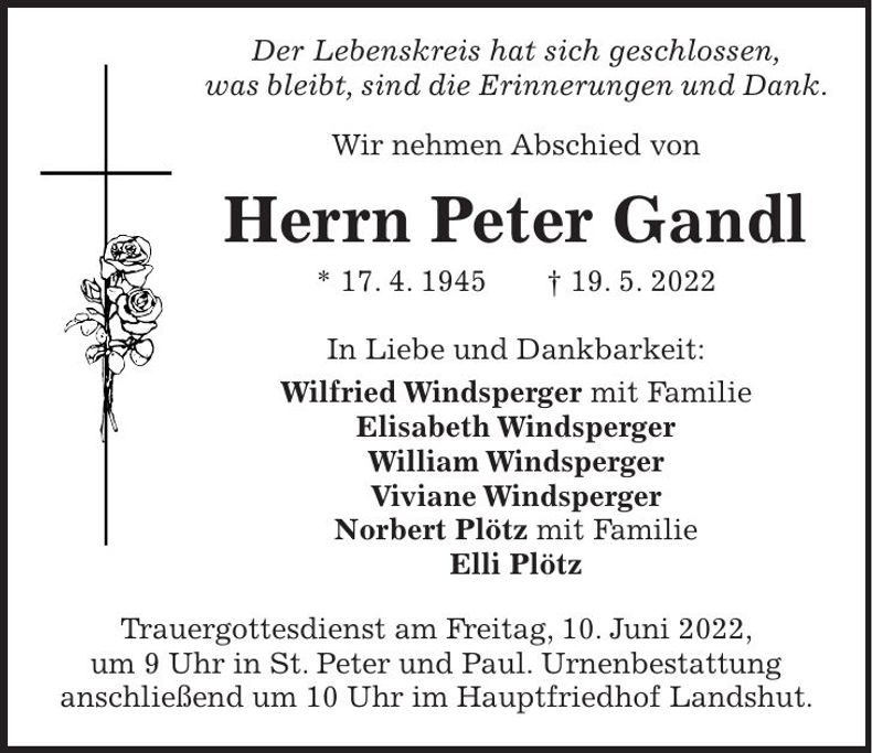 Traueranzeige Peter Gandl