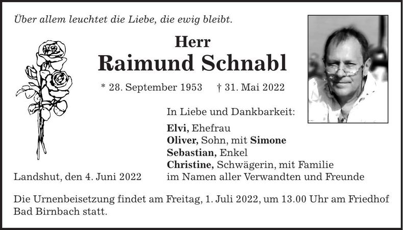 Traueranzeige Raimund Schnabl
