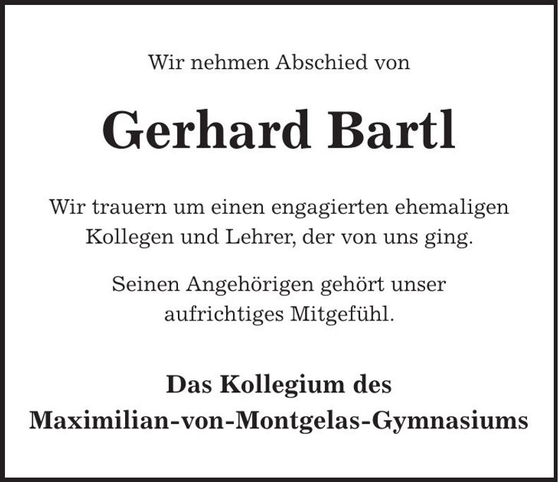 Traueranzeige Gerhard Bartl