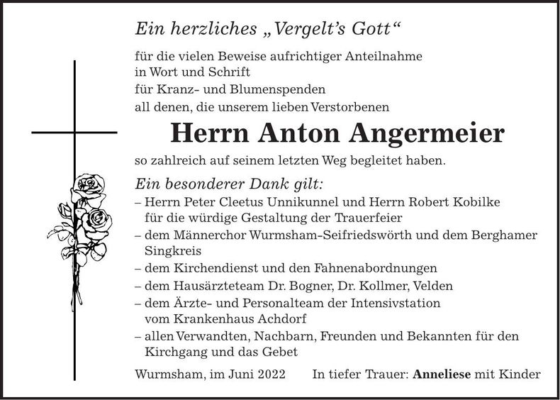 Traueranzeige Anton Angermeier