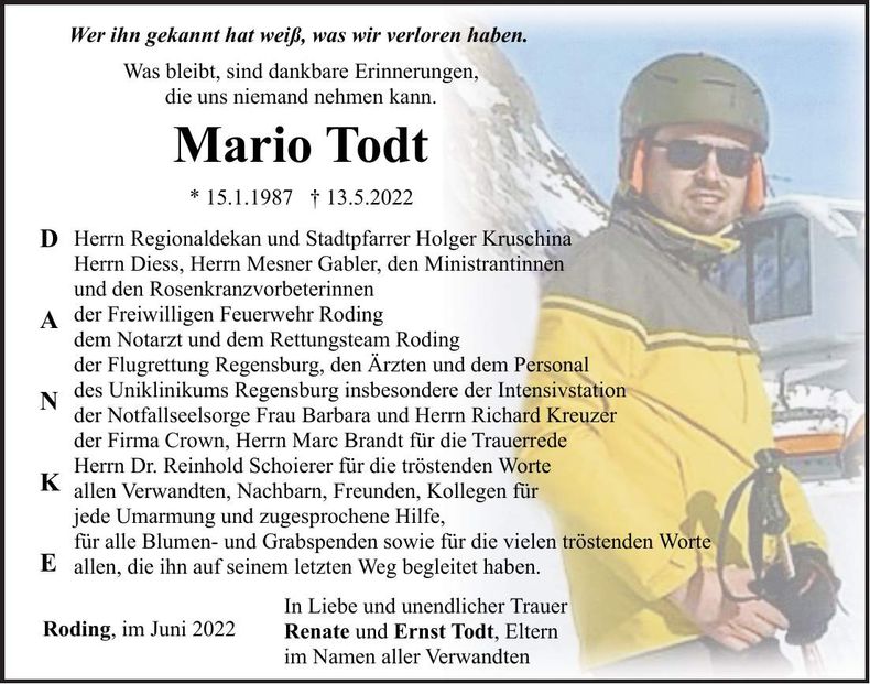Traueranzeige Mario Todt
