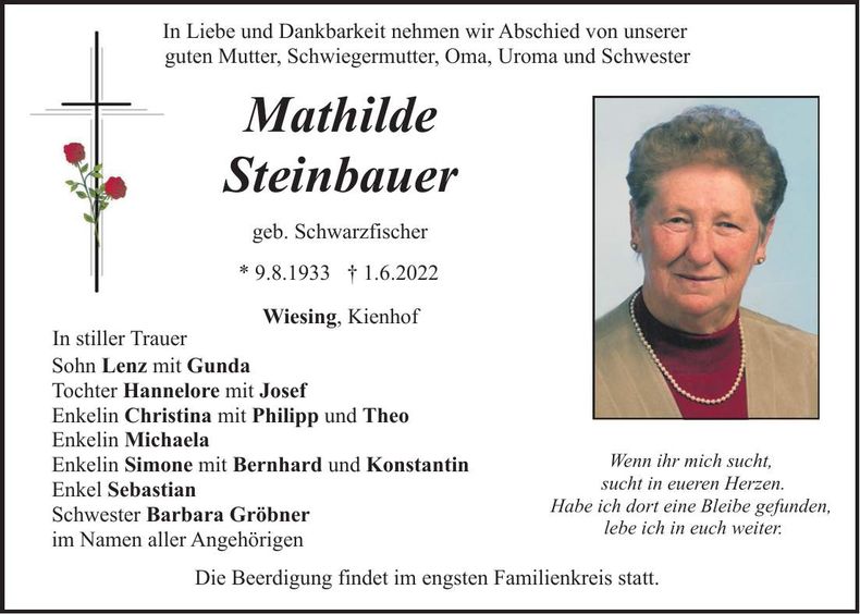 Traueranzeige Mathilde Steinbauer
