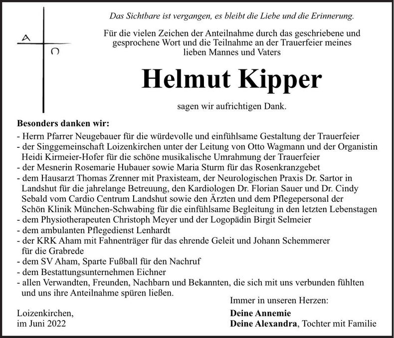 Traueranzeige Helmut Kipper