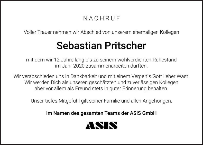 Traueranzeige Sebastian Pritscher