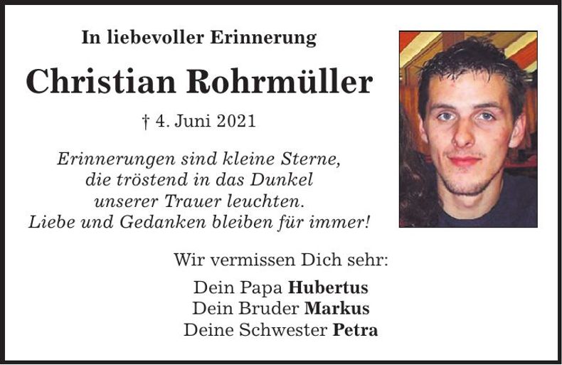 Traueranzeige Christian Rohrmüller