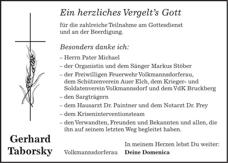 Traueranzeige Gerhard Taborsky