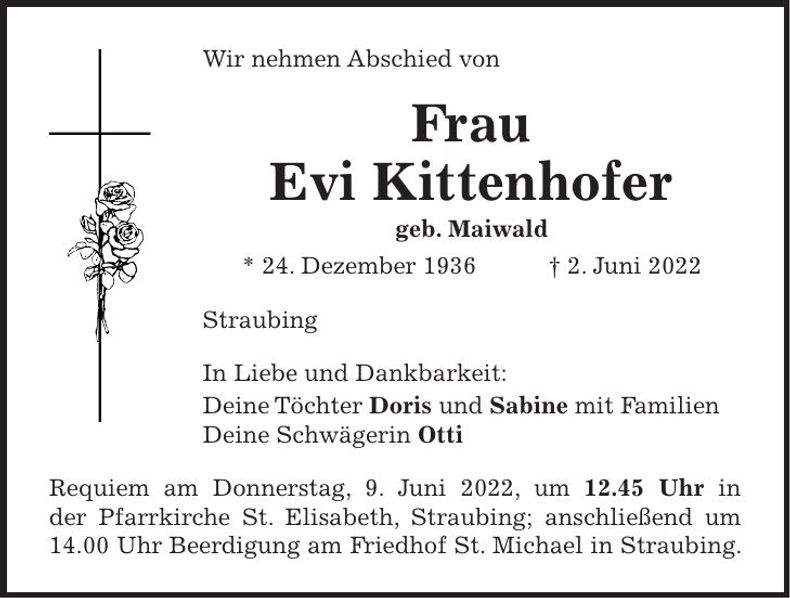 Traueranzeige Evi Kittenhofer