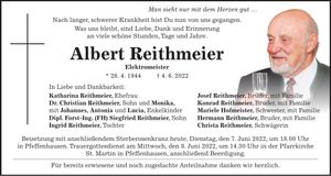 Traueranzeige Albert Reithmeier